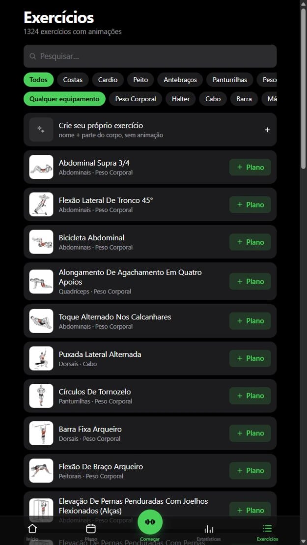 Biblioteca de exercícios do HopeGym com busca e filtros por grupo muscular