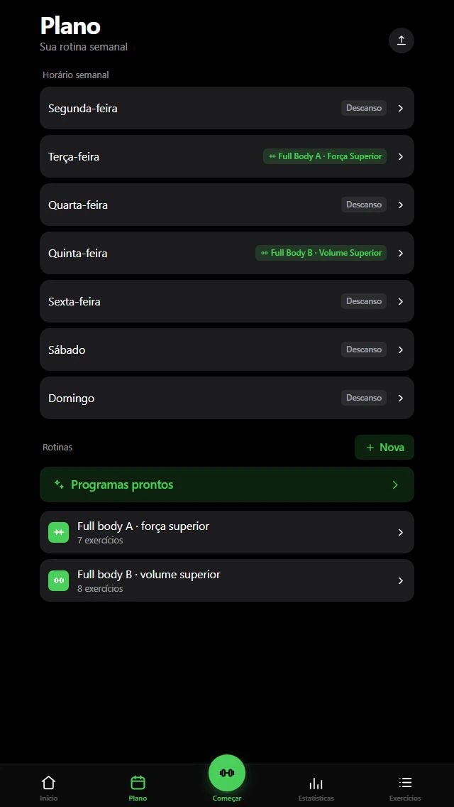 Plano semanal do HopeGym com dias de treino e rotinas configuradas